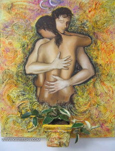 "L'abbraccio dell'Amore " Olio e materia su tavola  50x70 - 2006 